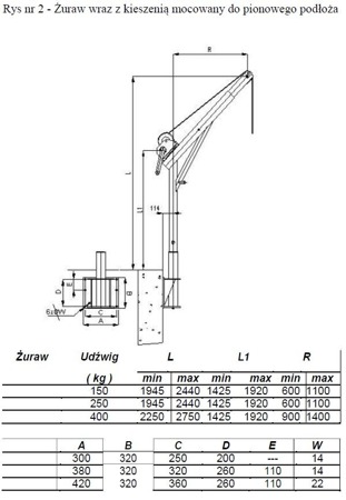Żuraw ze stopą i wciągarką ręczną z liną 12m (udźwig: 150 kg, wysokość podnoszenia: 1945-2440 mm) 53368253