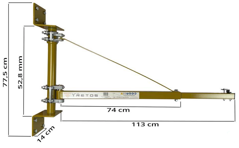 Ramię robocze obrotowe, wysięgnik, przykrecane do ściany TRETOS Military 300-600 kg (TR-60075) Ramie_wymiary