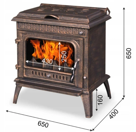 Piec koza żeliwny wolnostojący z płaszczem wodnym i płytą grzewczą 13,6kW (kolor: brąz) - spełnia anty-smogowy EkoProjekt 04483311