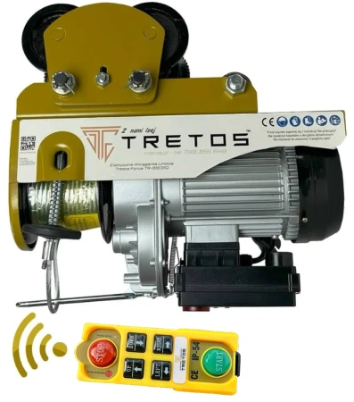 Wciągarka elektryczna linowa z wózkiem elektrycznym i pilotem bezprzewodowym TRETOS Force 500/990kg, 20m (TR-99020)
