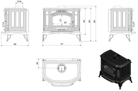 Piec wolnostojący koza 10kW K9 ASDP z wylotem spalin fi 150 z fajerką i z pogrzebaczem - spełnia anty-smogowy EkoProjekt 30076624