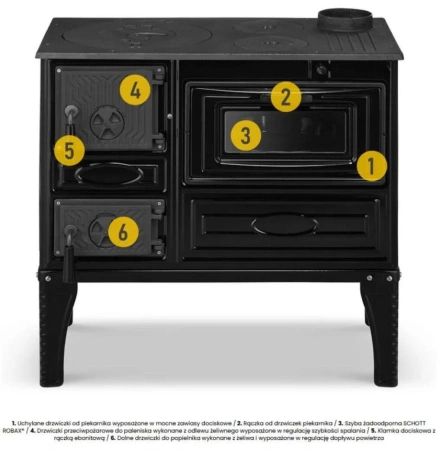 Kuchnia węglowa emaliowana z piekarnikiem 8,7-10,7kW – kolor czarny – średnica wylotu spalin 130 mm 99682164