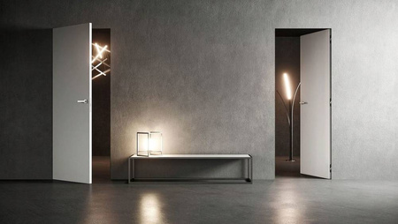 Drzwi ukryte z niewidoczną ościeżnicą, z wypełnienem płyta wiórowa 3 zawiasy (strona lewa, szerokość drzwi 80 cm) 48479737