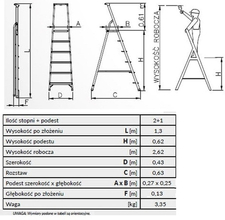 Drabina wolnostojąca Drabex 3 stopniowa (wysokość robocza: 2,62m) 99674658