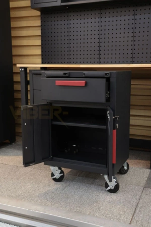 Szafka warsztatowa z ruchomym stołem i szafkami jezdnymi, szafa, regał (wymiary: 2070x472x1925 mm) 80183073