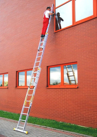 Drabina aluminiowa profesjonalna ALOSS FORTE 3x15 (wysokość robocza: 12,35m) + Aluminiowy uchwyt na kalenicę dach uniwersalny adaptacja 99682798
