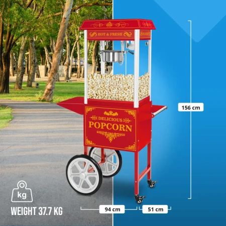 Maszyna do popcornu z wózkiem, czerwona Royal Catering (moc: 1500W, wydajność: 5 kg/h) 45670649