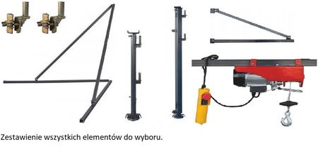 Wciągarka elektryczna linowa budowlana 100kg/15m + sterowanie ręczne 1,5m - do wyboru ramię, maszt, podpory, uchwyt rusztowania (udźwig: 100 kg) 08179949