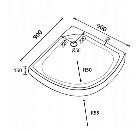 Brodzik 90x90 półokrągły 15cm czarny + syfon 23179601