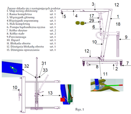Żuraw hydrauliczny obrotowy ręczny (udźwig: od 300 do 500kg) 58742359