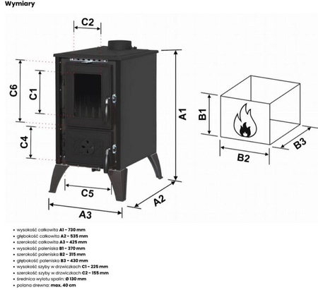 Piec kominek kuchnia żeliwny koza z fajerką płytą grzewczą 9-10kW (kolor: bordowy, średnica wylotu spalin: 130mm) - spełnia anty-smogowy EkoProjekt 99682733