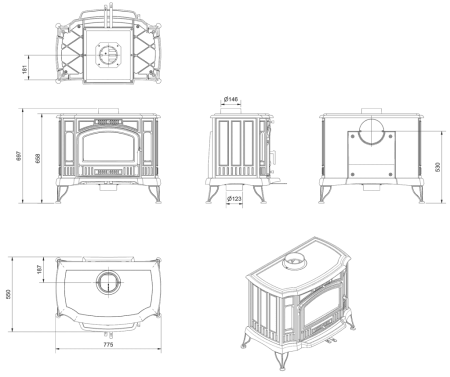 Piec wolnostojący koza eco 8kW K9 z wylotem spalin fi 150 + Gratis: Rozeta stalowa okrągła fi 150 + Rura stalowa 150/1m + Kolano ruchome 150/90 - spełnia anty-smogowy EkoProjekt 30083345