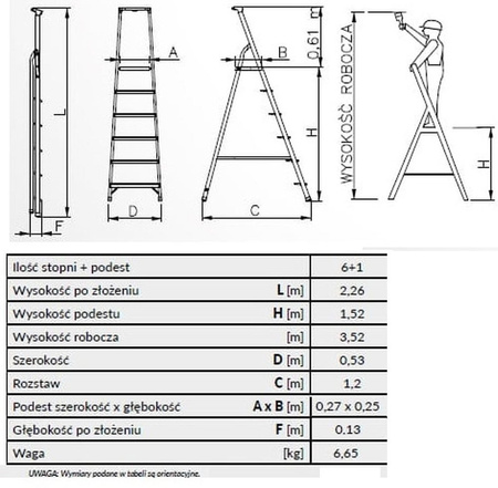 Drabina wolnostojąca Drabex 7 stopniowa (wysokość robocza: 3,52m) 99674661