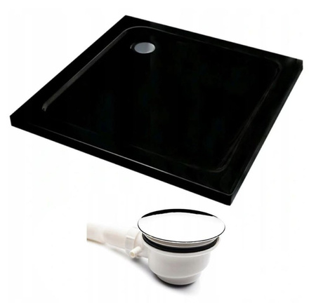 Brodzik slim kwadratowy czarny 90x90 akryl + syfon 23178192