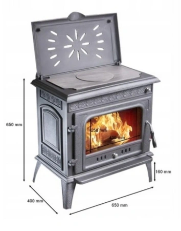 Piec piecyk koza żeliwny 12,8kW z płytą grzewczą (kolor: brąz) spełnia anty-smogowy EkoProjekt 04483319