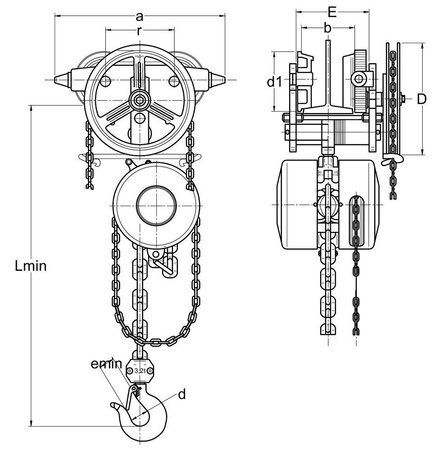 Wyciągarka łańcuchowa przejezdna (wysokość podnoszenia: 3m, szerokość belki: 125-185 mm, udźwig: 10 T) 22077034