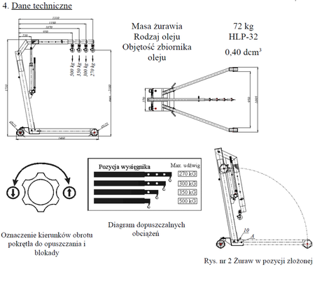 Żuraw hydrauliczny ręczny (udźwig: od 270 do 500kg) 5877830