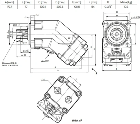 Silnik hydrauliczny tłoczkowy Hydro Leduc (objętość geometryczna: 41 cm³, prędkość obrotowa maksymalna ciągła: 5600 min-1 /obr/min) 01583354