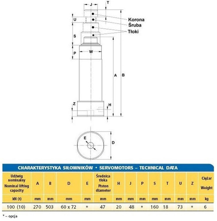 Siłownik hydrauliczny (wysokość podnoszenia min/max: 270/503mm, udźwig: 10T) 62776198