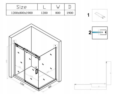 Kabina prysznicowa 120x80 jakość mocna szkło 8mm 23178262