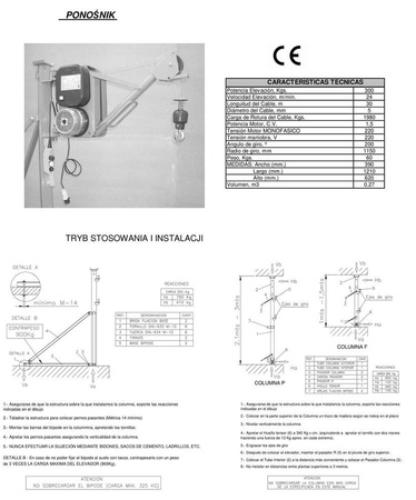 Wciągarka elektryczna linowa budowlana 300kg/30m + sterowanie ręczne 1,5m (udźwig: 300kg) 08179950