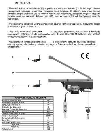 Wciągarka elektryczna linowa budowlana 150kg/30m - do wyboru ramię, maszt, podpory, uchwyt rusztowania 08179948