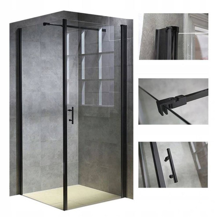 Kabina prysznicowa 80x80 szkło 6mm kwadrat czarna 23178217