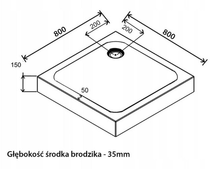 Brodzik kwadratowy 80x80 głęboki 15cm czarny syfon 23179596
