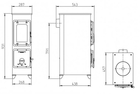 Piec wolnostojący Thorma 2,5-8,5 kW na drewno i brykiet (spaliny: tył) - spełnia anty-smogowy EkoProjekt 88879699