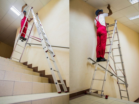 Drabina aluminiowa uniwersalna 3x7 Professional na schody (wysokość robocza: 5,30m) 99674911