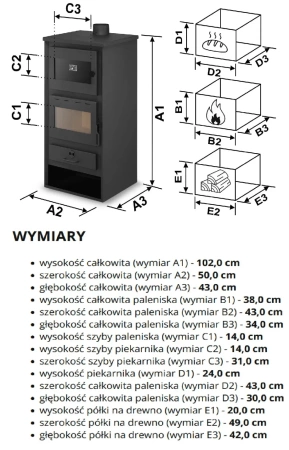 Piec piecyk kominek koza stalowy 10,6kW z piekarnikiem piekarnik na drewno (kolor: antracytowy) - spełnia anty-smogowy EkoProjekt 99683061