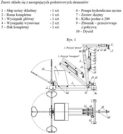 Żuraw hydrauliczny ręczny z przeciwwagą (udźwig do 1000 kg) 58714830