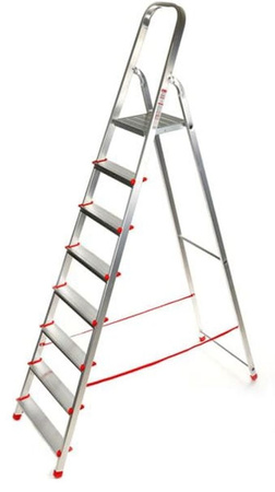 Drabina domowa 8 stopniowa, czerwona (wysokość robocza: 3,61m) 99674640