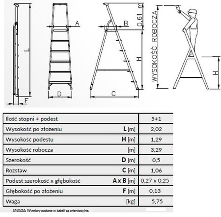 Drabina wolnostojąca Drabex 6 stopniowa (wysokość robocza: 3,29m) 99674660