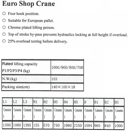 Żurawik warsztatowy GermanTech (udźwig w pozycji: 700-1000 kg, szerokość dla palety:  840 mm) 99724831