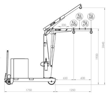 Żurawik z przeciwwagą, napęd ręczny, podnoszenie ręczne (udźwig: 500-1000 kg, wys. podnoszenia: 1920-2640 mm) 03079929