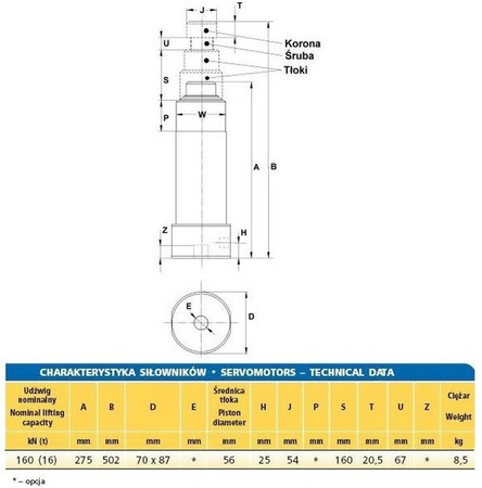 Siłownik hydrauliczny (wysokość podnoszenia min/max: 275/502mm, udźwig: 16T) 62776199