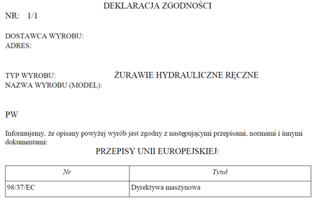 Żuraw hydrauliczny ręczny z przeciwwagą (udźwig do 1000 kg) 58714830