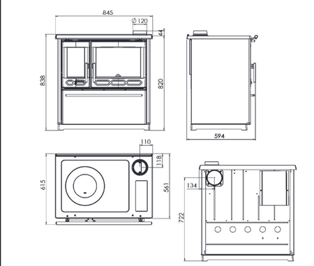 Kuchnia stalowo żeliwna z piekarnikiem 8-11kW, bez płaszcza wodnego (wylot spalin lewy: 120mm, kolor: biały) - spełnia anty-smogowy EkoProjekt 58477289