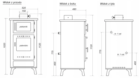 Piec stalowy wolnostojący z płaszczem wodnym i piekarnikiem 10kW - spełnia anty-smogowy EkoProjekt 04483307