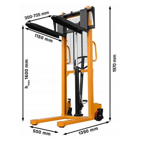 Wózek paletowy z regulowanymi widłami (udźwig: 1500 kg, długość wideł: 1150mm, wysokość podnoszenia: 1600mm) 02872985