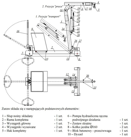 Żuraw hydrauliczny ręczny z przeciwwagą beton (udźwig: 150-550 kg, długość ramienia: 927-2087 mm) 58782126