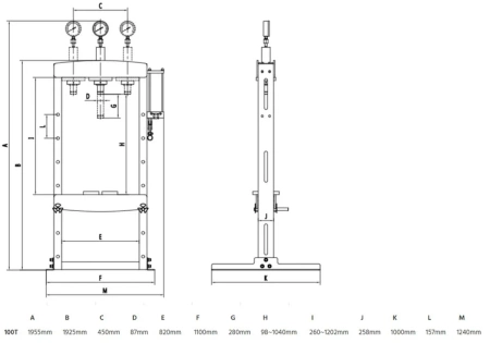Warsztatowa prasa hydrauliczna, pneumatyczno-ręczna, spawana konstrukcja (siła nacisku: 100 T) 80183158