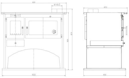 Piec kominek wolnostojący kuchnia, angielka 11kW z piekarnikiem, bez płaszcza wodnego - spełnia anty-smogowy EkoProjekt 48280261