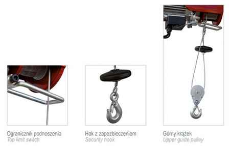 Wciągarka elektryczna linowa budowlana + lina 15m + sterowanie ręczne 1,5m (udźwig: 100 kg) 08126408