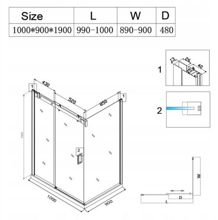 Kabina prysznicowa 100x90 szkło 8mm czarna 23178249