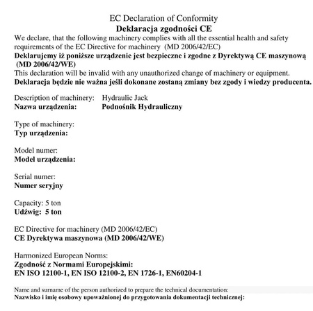 Uniwersalny podnośnik hydrauliczny niskoprofilowy (udźwig: 5 T) 310659