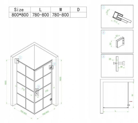 Kabina prysznicowa kwadratowa kratka czarna 80x80 23178191