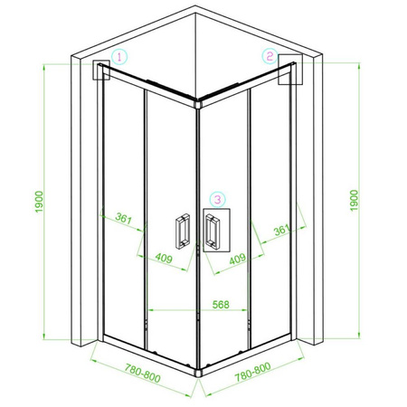 Kabina prysznicowa kwadratowa Czarna Black 80x80cm 5MM 23180200