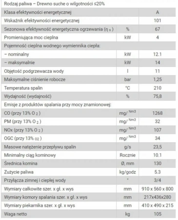Piec kuchenka kuchnia westfalka z płaszczem wodnym i piekarnikiem 16kW, wylot: do wyboru (średnica wylotu spalin: 130 mm) - spełnia anty-smogowy EkoProjekt 04482077